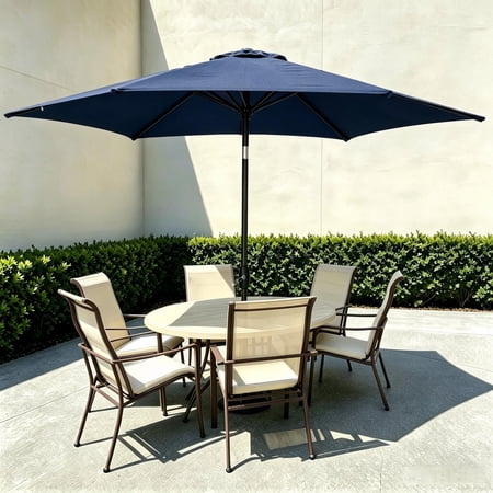 Autlaycil 9ft Outdoor Patio Umbrella, Durable Ribs with Tilt and Crank for Table, Garden, Poolside - Navy Blue