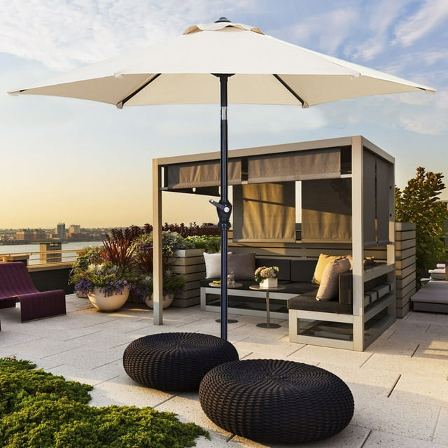 Autlaycil 9ft Outdoor Patio Umbrellass 6 Ribs w/ Tilt & Crank Patio Table Umbrella-Khaki