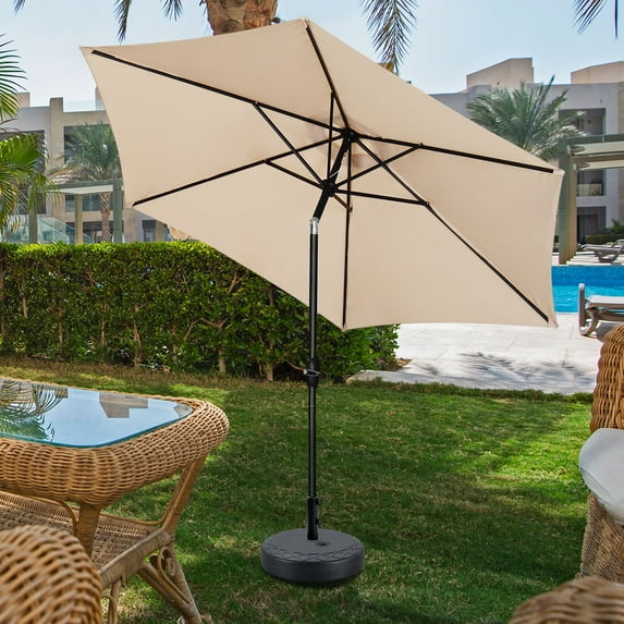 Autlaycil 9ft Outdoor Patio Umbrella with Base, 67 lbs Water or 95 lbs Sand Filled, Durable Ribs and Tilt for Market, Garden, Poolside - Beige