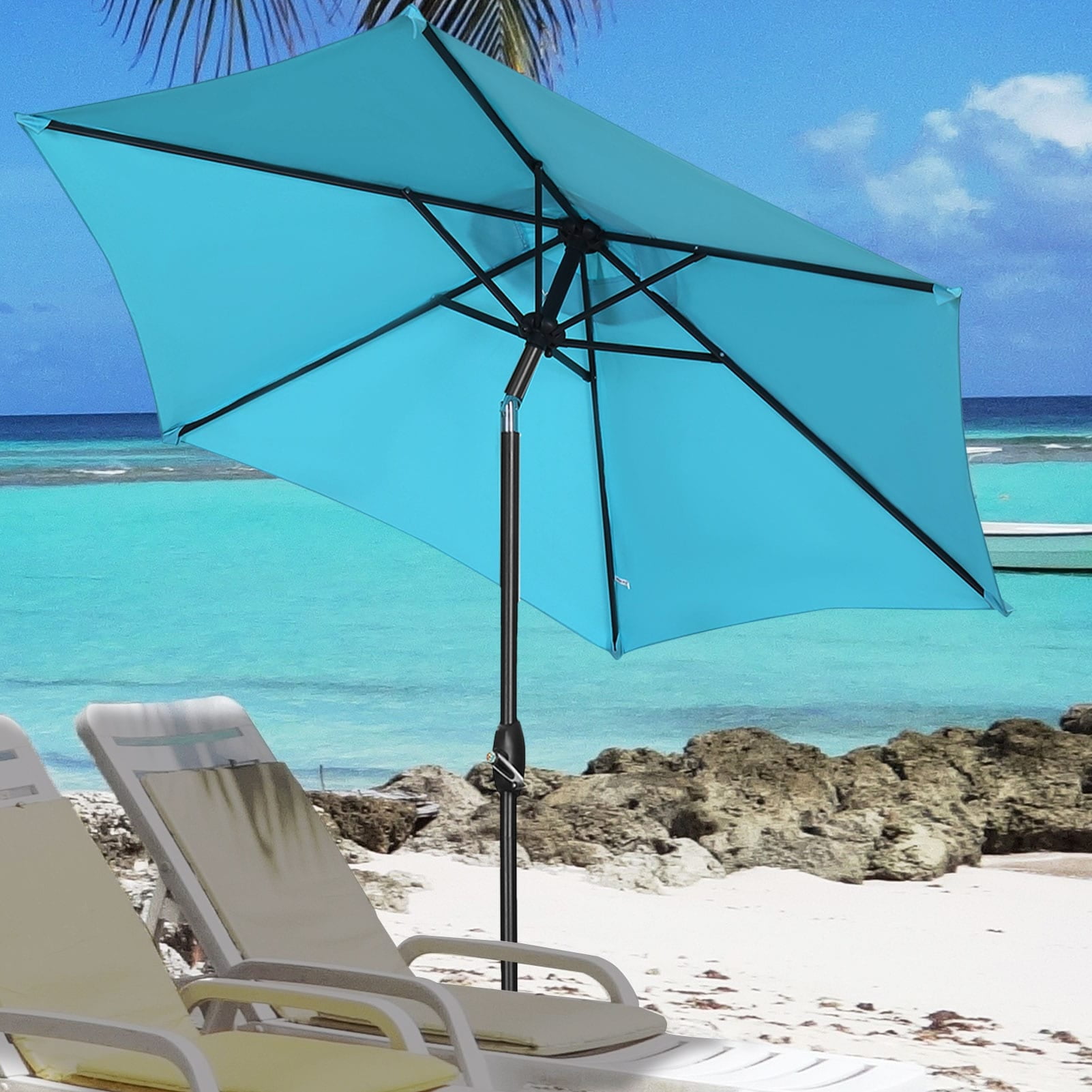 Autlaycil 9ft Blue Aluminum Patio Umbrella with Tilt & Crank