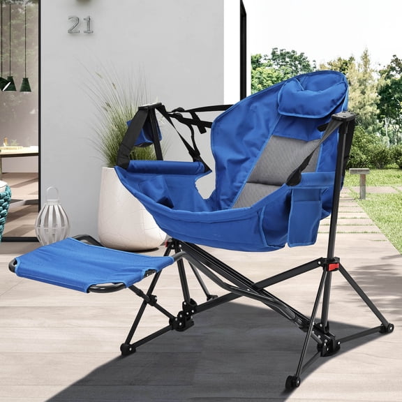 Autlaycil Camping Chairs, Oversized Hammock Chairs, Folding Rocking Chairs, Adjustable Back Swing Chairs, Cup Holder, Outdoor Beach Lawn, Blue