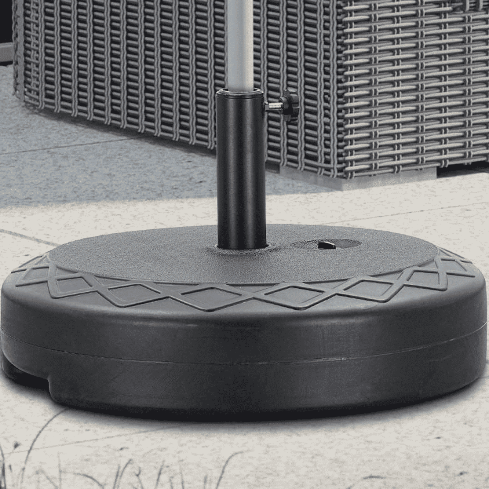 Autlaycil Heavy Duty 30L Round 22" Water Filled Patio Outdoor Umbrella Base Stand Weight with Steel Umbrella Holder Suit for Diameter 1.5-1.9 in Umbrella Pole (Black)