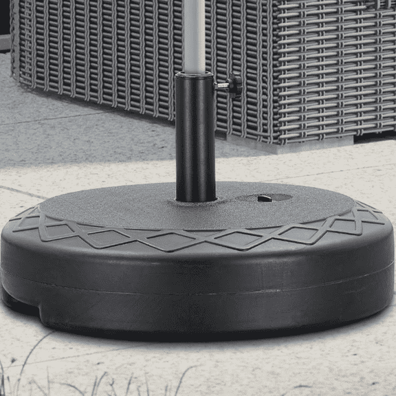 Autlaycil Heavy Duty 30L Round 22" Water Filled Patio Outdoor Umbrella Base Stand Weight with Steel Umbrella Holder Suit for Diameter 1.5-1.9 in Umbrella Pole (Black)