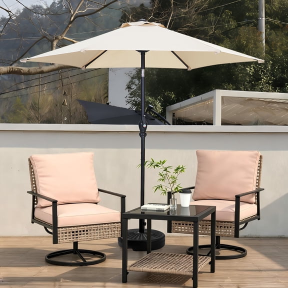 Autlaycil Patio Furniture Set 5 Pieces, Beige Outdoor Swivel Rocking Chairs Set, 9ft Beige Patio Umbrella with Base Garden Conversation Bistro Sets for Porch, Pool, Backyard
