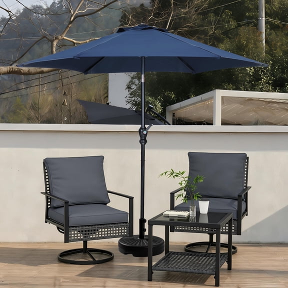 Autlaycil Patio Furniture Set 5 Pieces, Gray Outdoor Swivel Rocking Chairs Set, 9ft Navy Blue Patio Umbrella with Base Garden Conversation Bistro Sets for Porch, Pool, Backyard