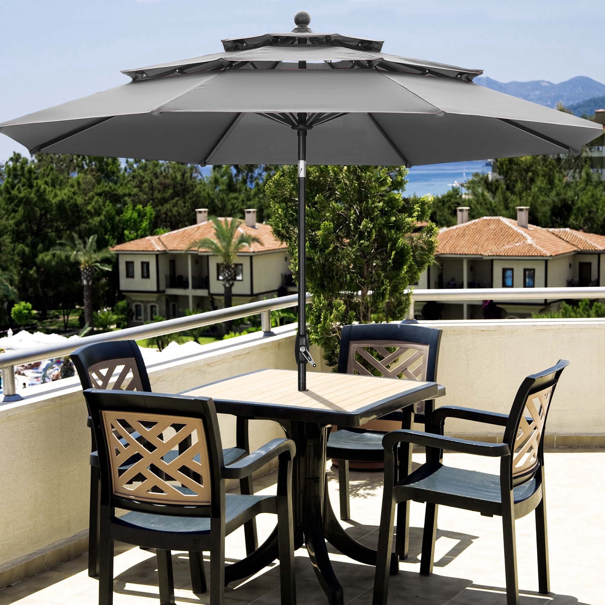 10 ft grey patio umbrella Patiowell 10ft Cantilever with Rotation & Tilt, Light Gray The large umbrella surface is spacious enough to cover a larger area Garvee 10FT Grey Square Cantilever