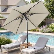 Autlaycil 10ft Beige Outdoor Patio Umbrella with 3 Tiers, Push Button Tilt and Crank for Garden Lawn Backyard Pool