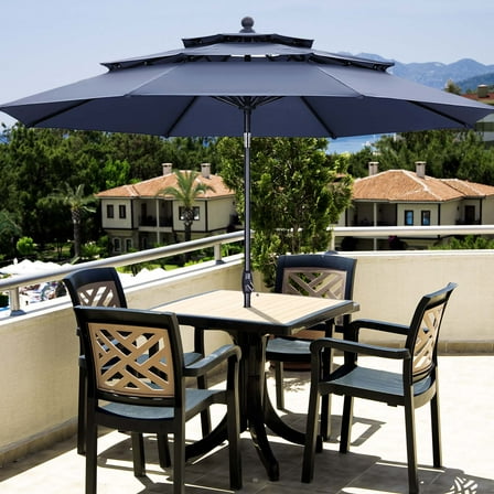 Autlaycil Patio Umbrella 10 ft Outdoor Umbrella with 3 Tiers Adjustable Outdoor Market and Crank Tilt Perfect Table Umbrella for Garden Lawn Backyard Pool, Navy Blue