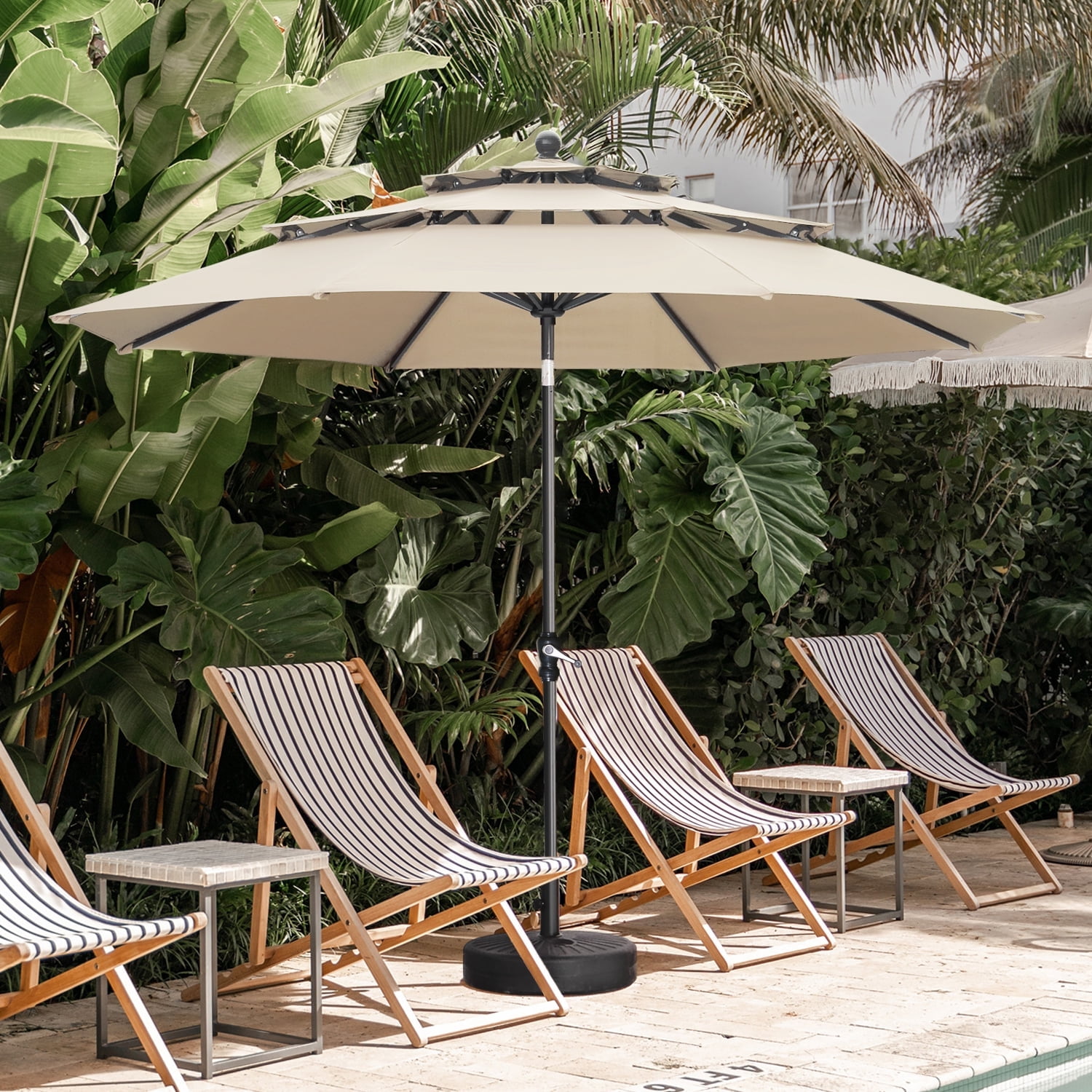 Autlaycil 10' Patio Umbrella and Base 3 Tiers with Tilt and Crank for Outdoor, Pool, Beach, Garden, Khaki - Walmart.com