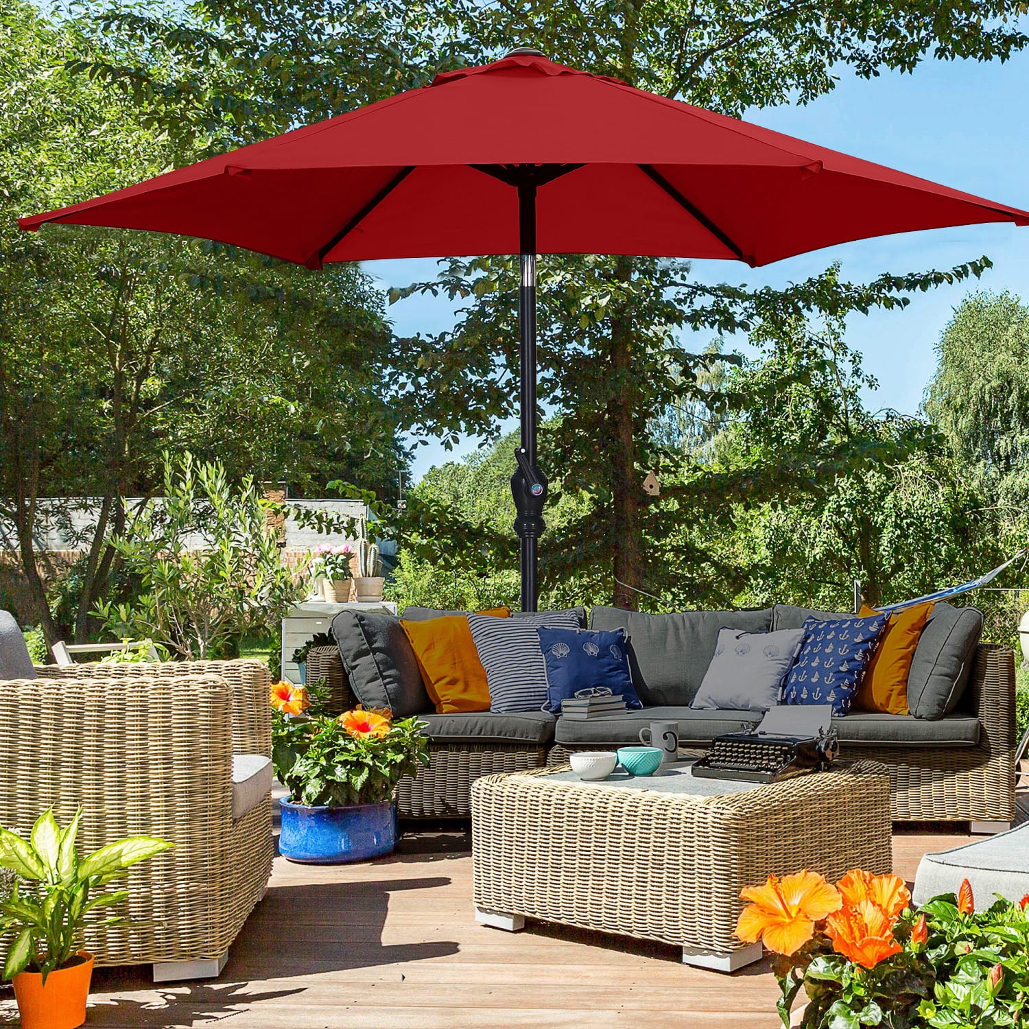 7.5 ft patio umbrella with crank and tilt TheLAShop 7.5' 6-Rib Outdoor Umbrella Lift or entertaining Autlaycil 7.5 Ft Outdoor Umbrella,