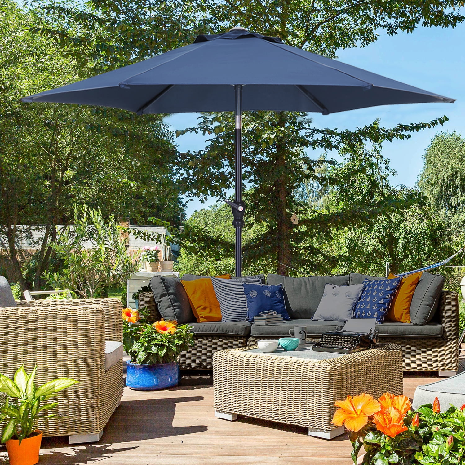 7 ft navy blue patio umbrella Autlaycil 7.5ft Navy Blue Outdoor Patio Umbrella with Tilt, Crank and  Sturdy Ribs for Lawn, Garden, Backyard and Pool