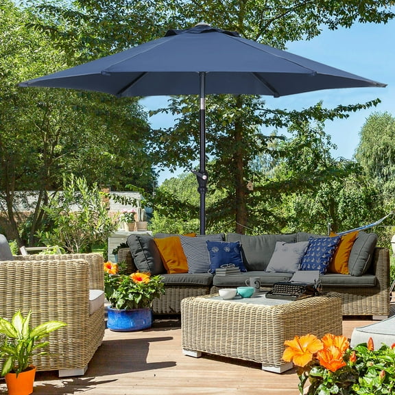 Autlaycil 7.5ft Outdoor Patio Umbrella with Tilt, Crank and Sturdy Ribs for Lawn, Garden, Backyard and Pool, Navy Blue