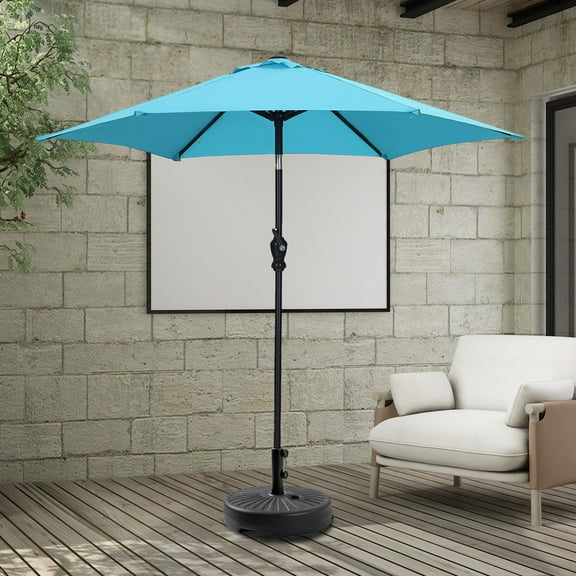 Autlaycil 9ft Outdoor Patio Umbrella and 48 lbs Heavy Duty Water Suitable for Base Stand, Outdoor Market Umbrella with Tilting Crank and Base Included-Blue