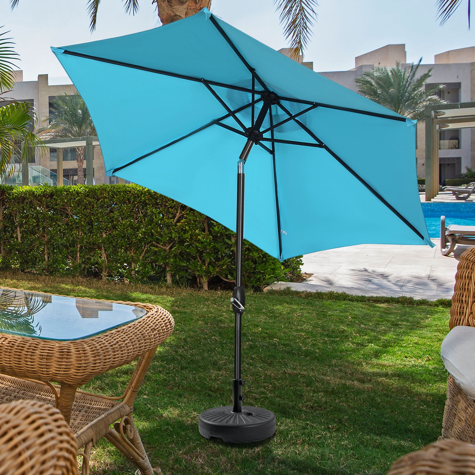 Autlaycil 9ft Blue Aluminum Patio Umbrella with Tilt & Crank