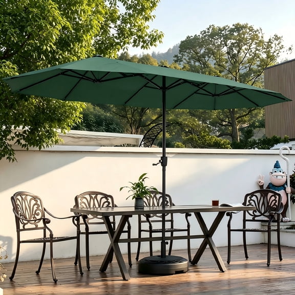 Autlaycil 13ft Patio Umbrella with Crank System and Sturdy Ribs, Sun Protection for Garden, Deck, Poolside, Outdoor - Green