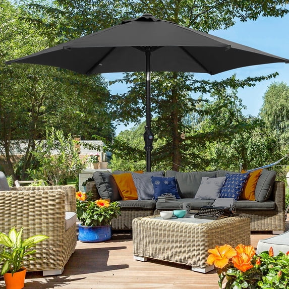 Autlaycil 7.5ft Black Outdoor Patio Umbrella with Tilt, Crank and Sturdy Ribs for Lawn, Garden, Backyard and Pool