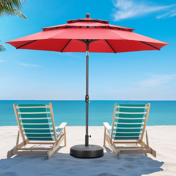 Autlaycil 10ft Red Patio Umbrella and Base with Push Button Tilt and Crank, 8 Sturdy Ribs UV Protection Waterproof for Garden, Table, Pool