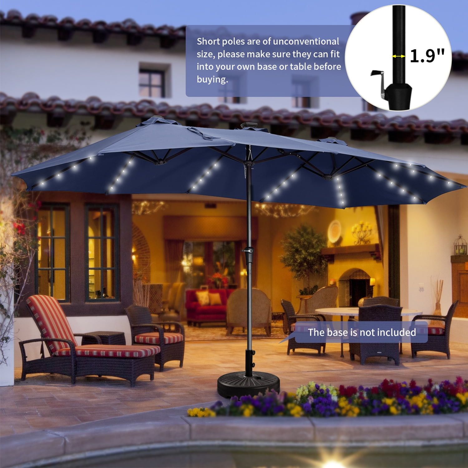 Autlaycil Table Umbrella 15FT Double-Sided Patio Market Umbrellas W/ Solar Lights Outdoor W ...