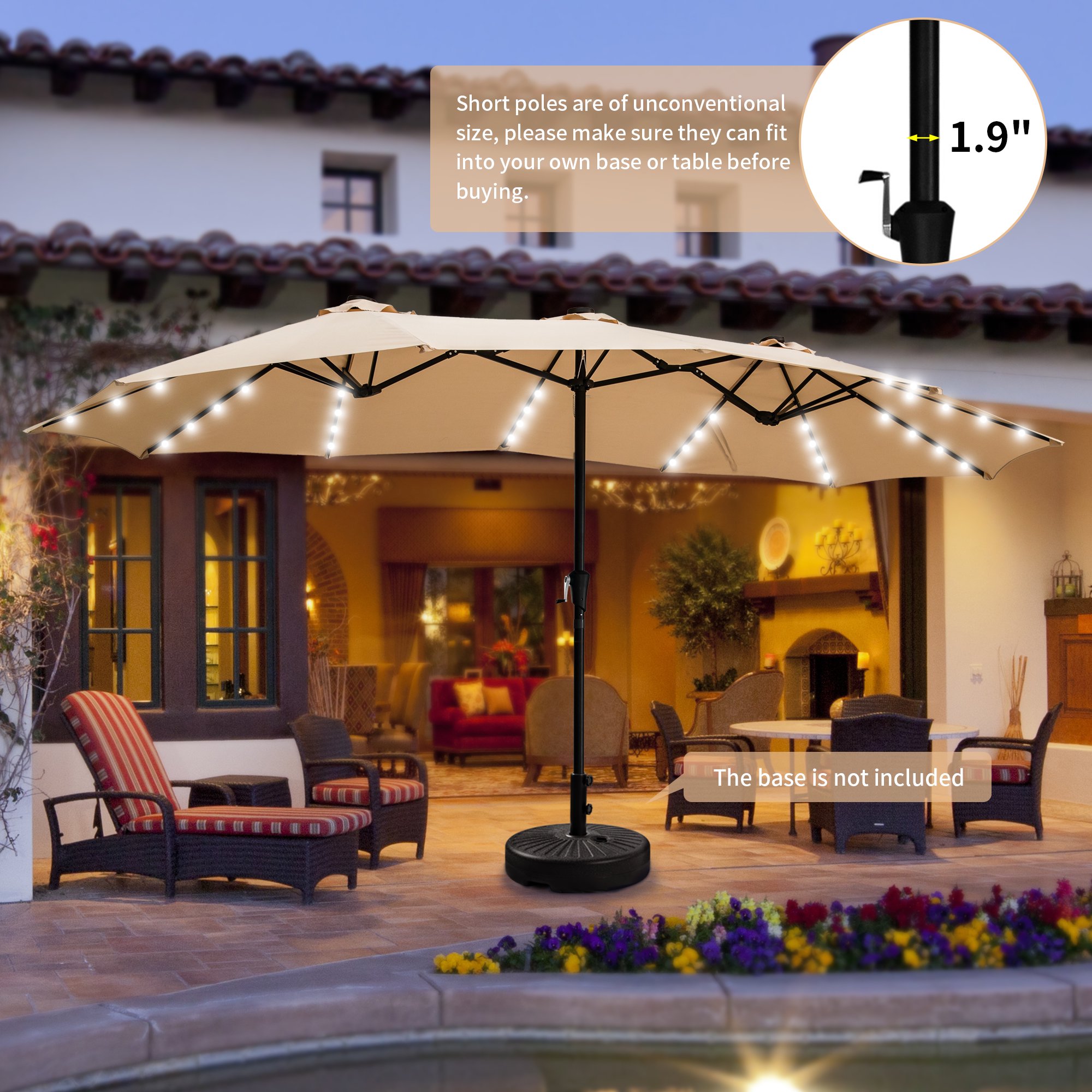 Autlaycil Table Umbrella 15FT Double-Sided Patio Umbrella W/ Solar Lights,  Outdoor Market Umbrella W/ Crank-Khaki - Walmart.com