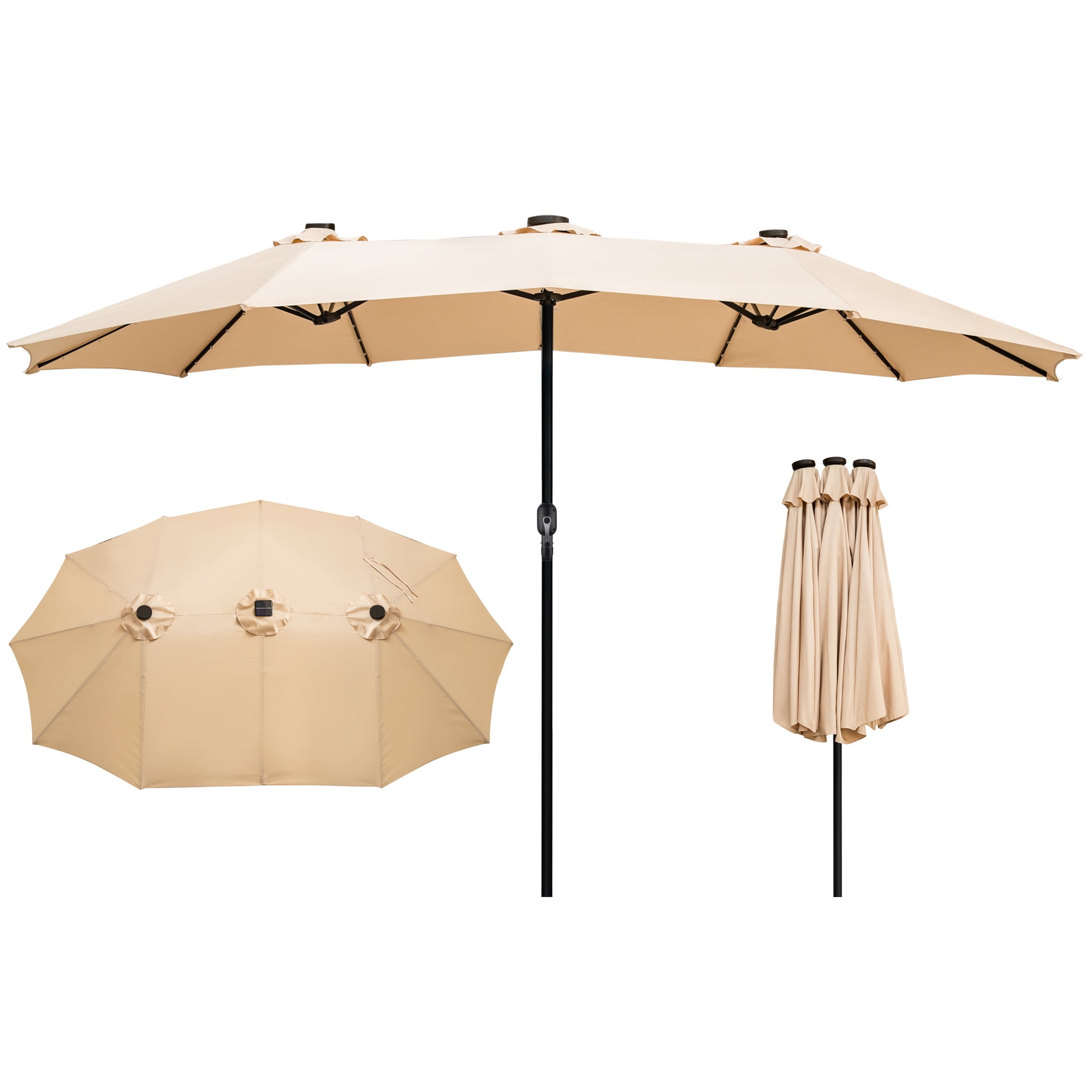 Autlaycil 15 ft Large Rectangle Umbrella with Solar Lights Double-Sided Outdoor Patio Market Umbrellas with 48 LED Lights, Crank for Patio Garden Yard Pool-Khaki - Walmart.com
