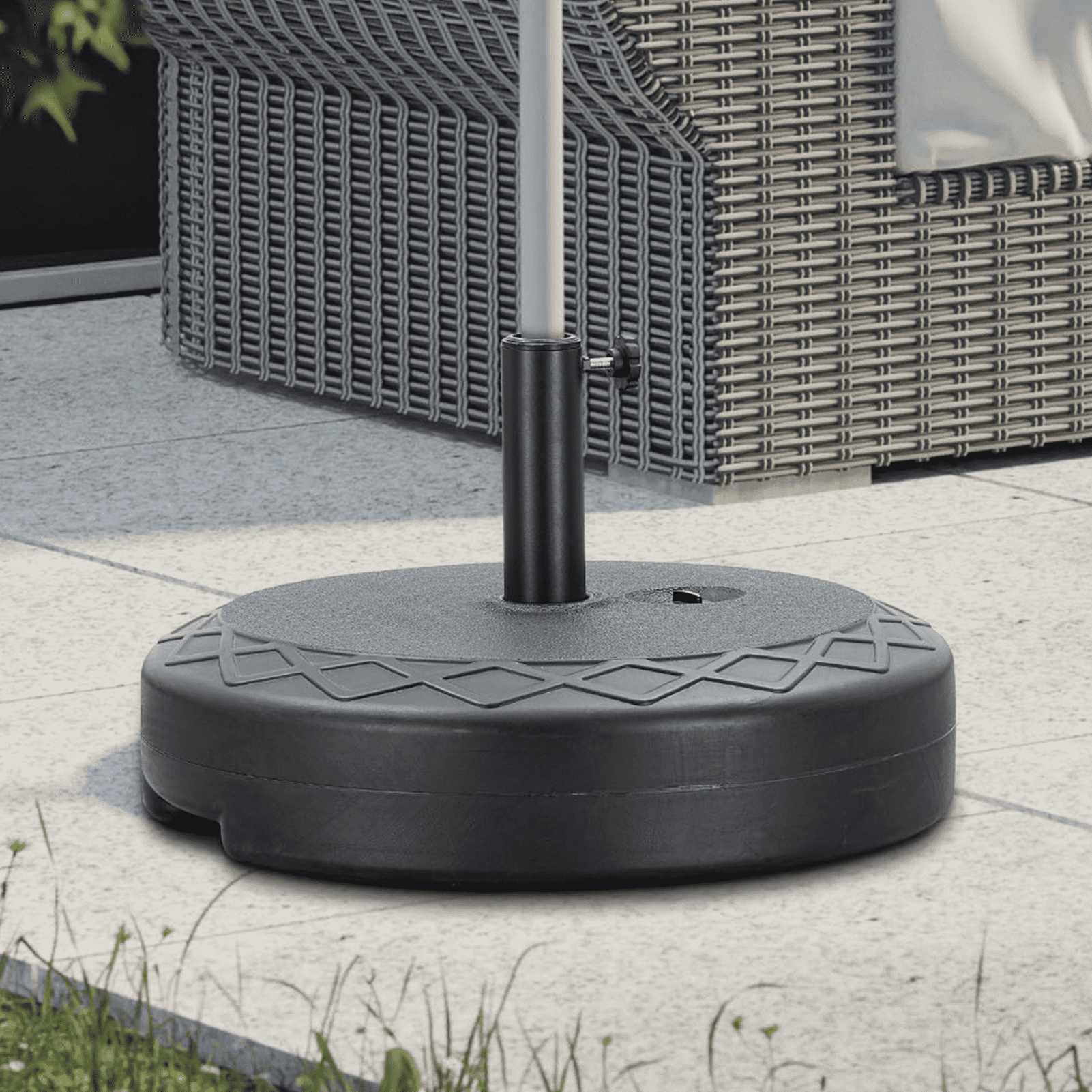 Autlaycil Patio Umbrella Base is Filled with 95 Pounds of Sand or 67 Pounds of Water, Black Autlaycil Patio Umbrella Base is Filled with 95 Pounds of Sand or 67 Pounds of Water, Black