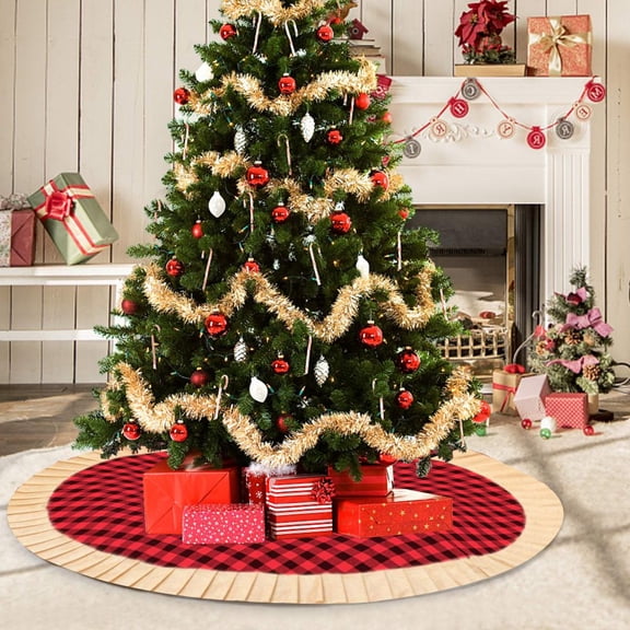 Autmor Buffalo Plaid Christmas Tree Skirt, 48Inch Farmhouse Xmas Tree Collar Decorates Your Home for The Holidays