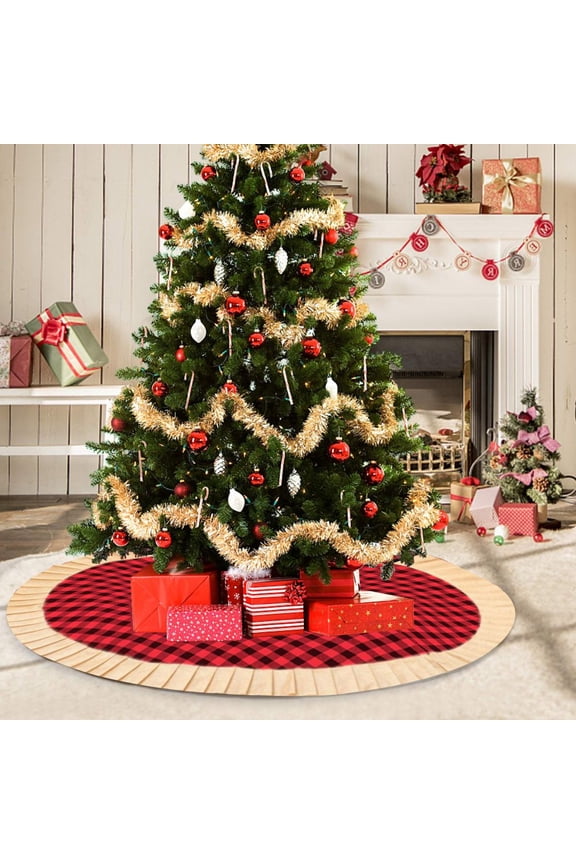 Buffalo Plaid Christmas Tree Skirt, 48Inch Farmhouse Xmas Tree Collar Decorates Your Home for The Holidays