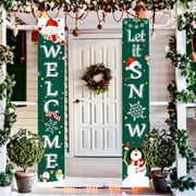 Autmor Merry Welcome Christmas Green Black Porch Banners Front Door Sign Joy Hanging Christmas Decorations for Home Wall Indoor Outdoor Holiday Party Favors