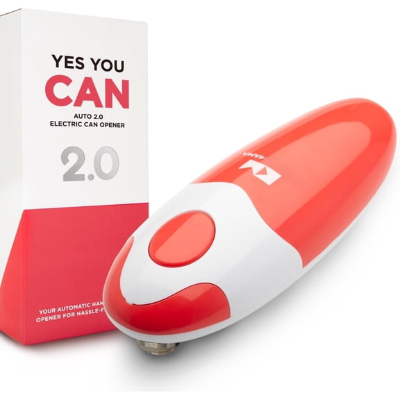 Auto 2.0 Electric Can Opener:  Opens Almost Any Can Pop or Soda Can - Automatic, Hands Free, Safe, Smooth Edge, Lid Remover,  Operated, Cordless, YES YOU CAN (Red)