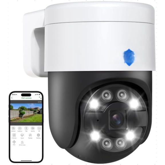 ?Auto +2-Way Audio? 5MP PoE Wired Camera Outdoor,PTZ 300?Pan 90 Tilt Digital Zoom,CCTV Cameras,Spotlight ,Human Detection,No Monthly Fee