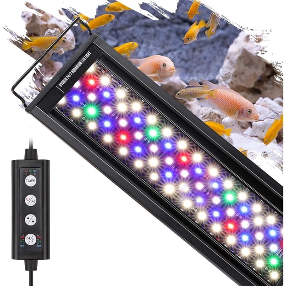 Auto On Off 48-55 Inch LED Aquarium Light Extendable Dimable 7 Colors Full Spectrum Light Fixture for Freshwater Planted Tank Build in Timer Sunrise Sunset