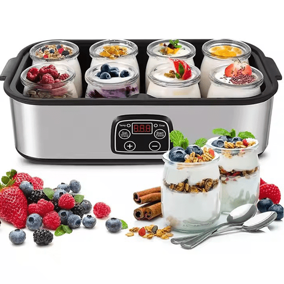 Auto 8 Cups 1400ML Electric Yogurt Maker, Stainless Steel Multi-function Fermentation Machine with 36H Timer, for Home Kitchen & Homemade Yogurt, Pudding, Jam, Ice Cream (Glass Jars Included)