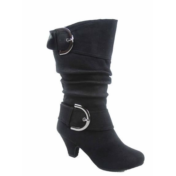 Auto 8k Youth Girl's Kid's Zipper Low Heel Round Toe Buckle Dress Boot ( Black, 13 )