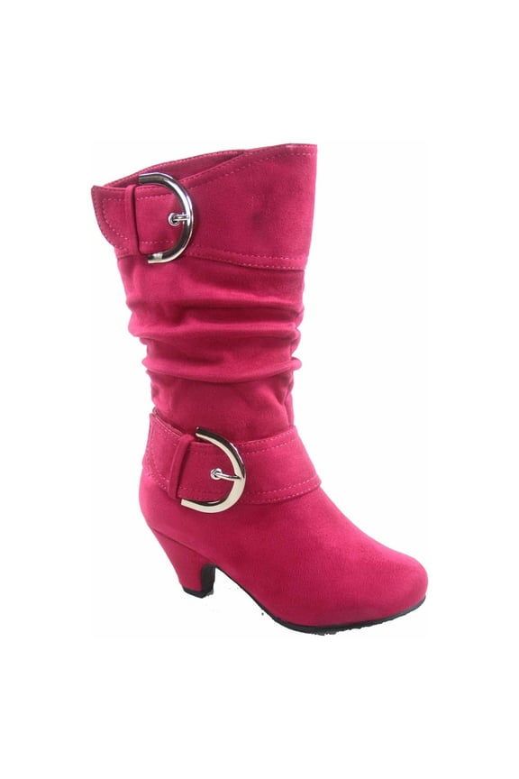 Auto 8k Youth Girl's Kid's Zipper Low Heel Round Toe Buckle Dress Boot ( Fuchsia, 12 )