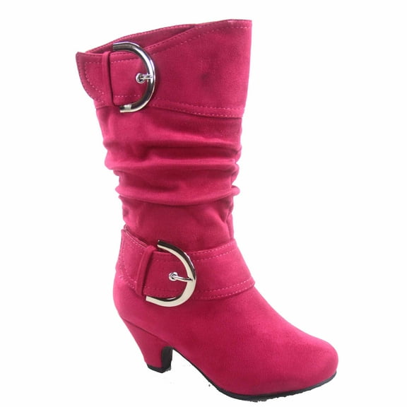 Auto 8k Youth Girl's Kid's Zipper Low Heel Round Toe Buckle Dress Boot ( Fuchsia, 13 )