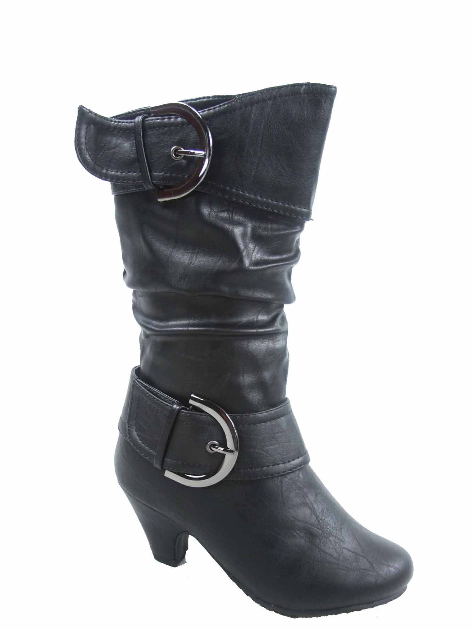 Auto 9k Youth Girl s Kid s Zipper Low Heel Round Toe Buckle Dress Boot Black 13