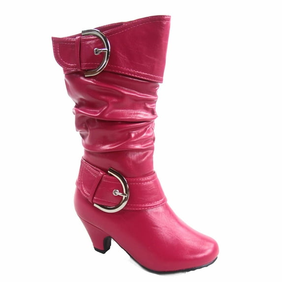 Auto 9k Youth Girl's Kid's Zipper Low Heel Round Toe Buckle Dress Boot ( Fuchsia, 11 )