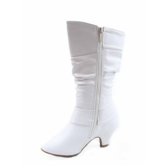 Auto 9k Youth Girl's Kid's Zipper Low Heel Round Toe Buckle Dress Boot ( White, 11 )
