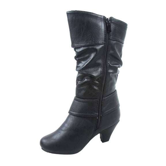 Auto 9k Youth Girl's Kid's Zipper Low Heel Round Toe Buckle Dress Boot