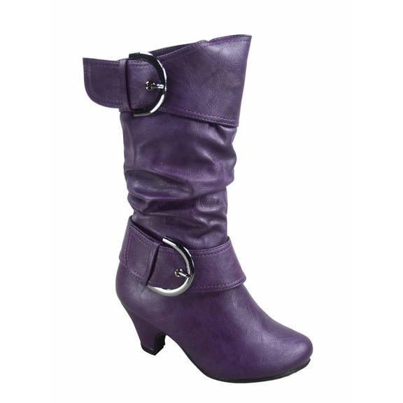 Auto 9k Youth Girl's Kid's Zipper Low Heel Round Toe Buckle Dress Boot