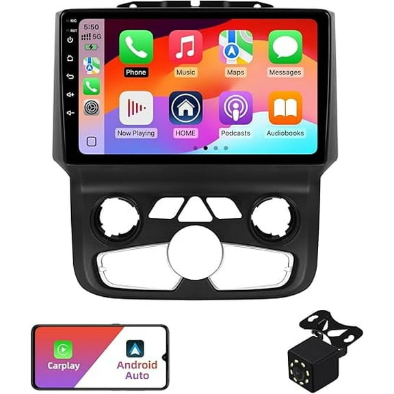 (Auto AC) 2+32G Android 12 Double Din Car Stereo for Dodge RAM 1500/2500/3500 2013-2018 with 9 Inch Touchscreen Radio Built-in Wireless Carplay/Android Auto/GPS/Bluetooth/SWC