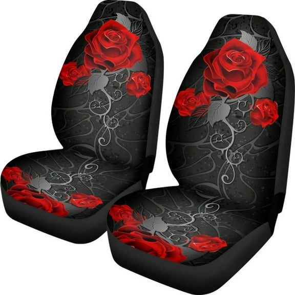 Auto Accessories Set Gothic Rose Design Print Car Seats Cover Set 2Pcs Front Seat Protector Universal Auto Interior for Woman