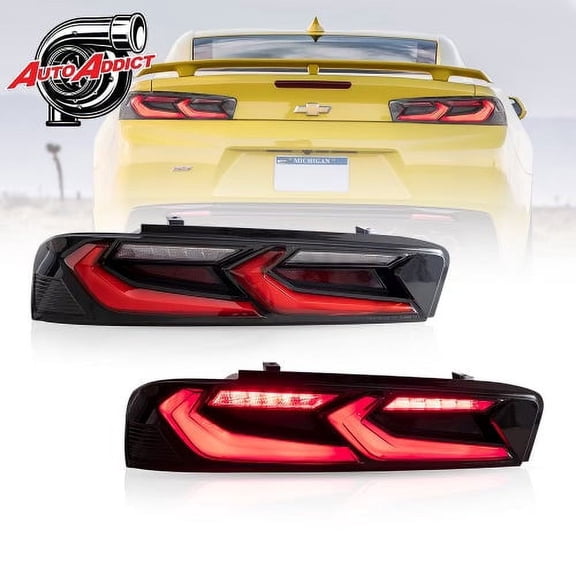 Auto Addict Velox LED Taillights for 2016-2018 Chevy Camaro Gloss Black with Red Lens, 2-Pack