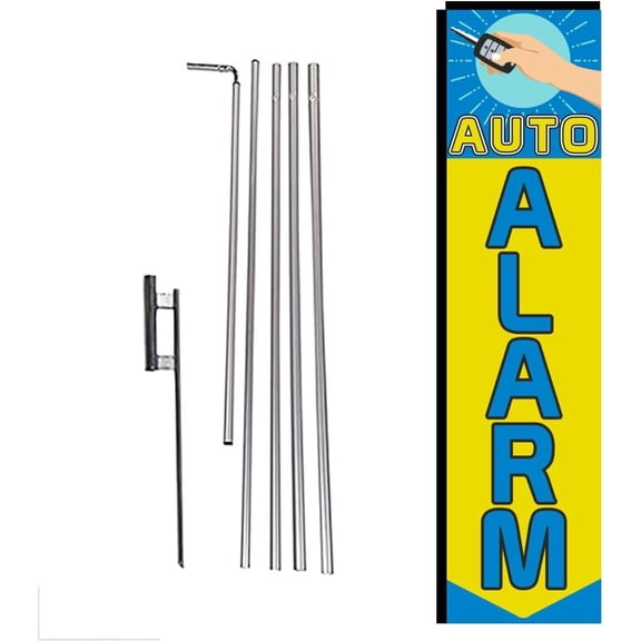 Auto Alarm Advertising Rectangle Feather Banner Swooper Flag Sign with Flag Pole Kit and Ground Stake