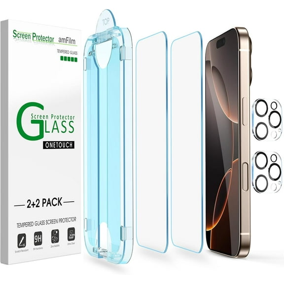 Auto-Alignment OneTouch for iPhone 16 Pro Max [6.9''] Screen Protector + Camera Lens Protector, Tempered Glass, 30 Seconds Installation, Bubble Free, Case Friendly, Anti-Scratch 2 Pack