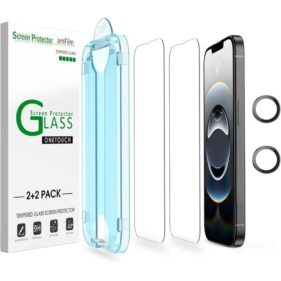 Auto-Alignment OneTouch for iPhone 17e / iPhone 16e [6.1''] Screen Protector + Camera Lens Protector, Tempered Glass, 30 Seconds Installation, Bubble Free, Case Friendly, Anti-Scratch [2+2 Pack]