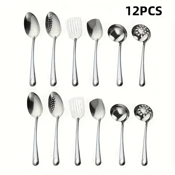 Auto Beyond 12-Piece Silver Kitchen Utensils Set, Durable Kitchen Utensils,Stainless Steel Cooking Utensils Set