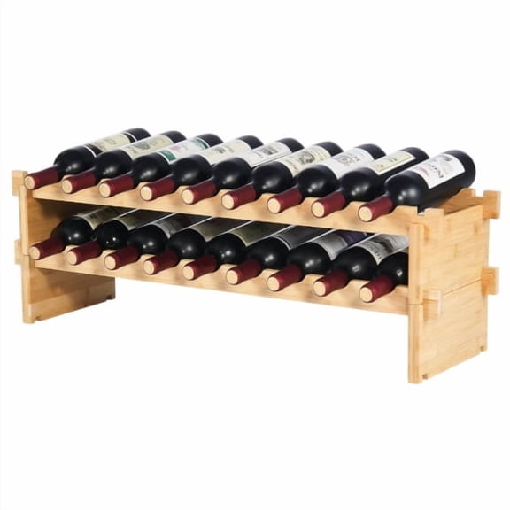 Auto Beyond 18 Bottle Stackable Modular Wine Rack, 2-Tier Solid Bamboo Wood Storage Racks, Floor Freestanding Wines Holder Display Shelf, Wobble-Free Shelves for Kitchen, Bar