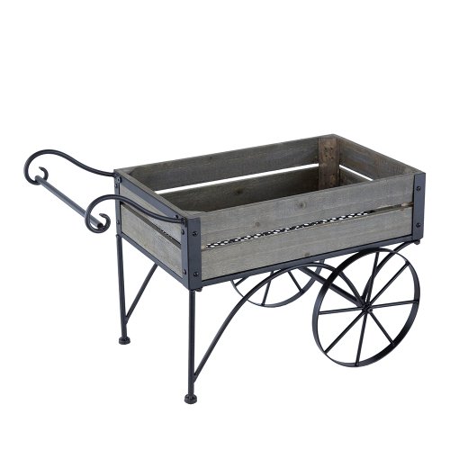 Auto Beyond 24.4x12.6x15.4" Rustic Black Trolley Cart Plant Stand, Planter