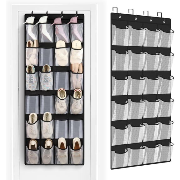 Auto Beyond 24-Compartment Extra-Large Capacity Hanging Door Shoe Rack Mesh Hanging Shoe Rack for Doorways 1-Piece Set, Black